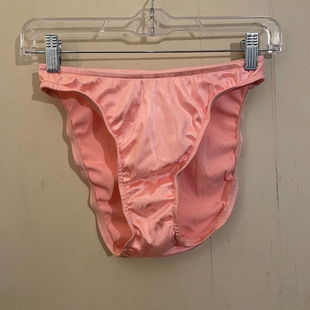 Vintage 80s Tides In High Cut Cheeky BIKINI BOTTOM Shimmer Pink Tonal 9/10 nwot